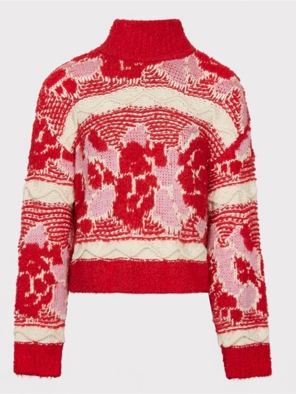 Zara Red and Cream Patterned Turtleneck Sweater